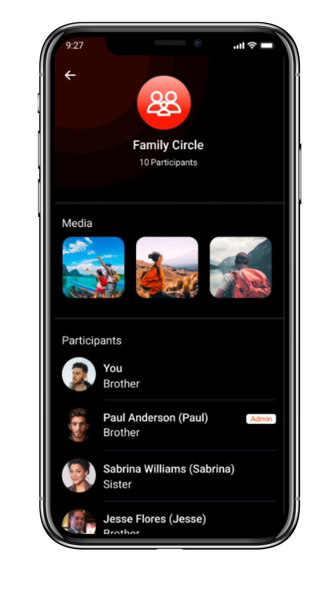 Social circles screen